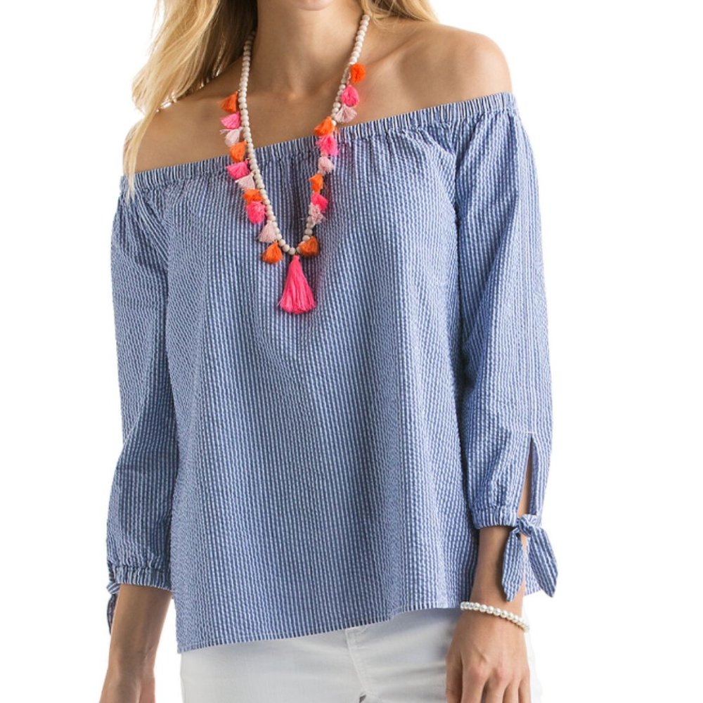 Vineyard Vines Seersucker Textured Off The Shoulder Top size 4